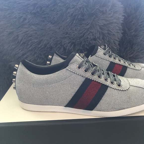 Womens GUCCI Metallic Glitter Web Sneaker w/Studs - Picture 1 of 8